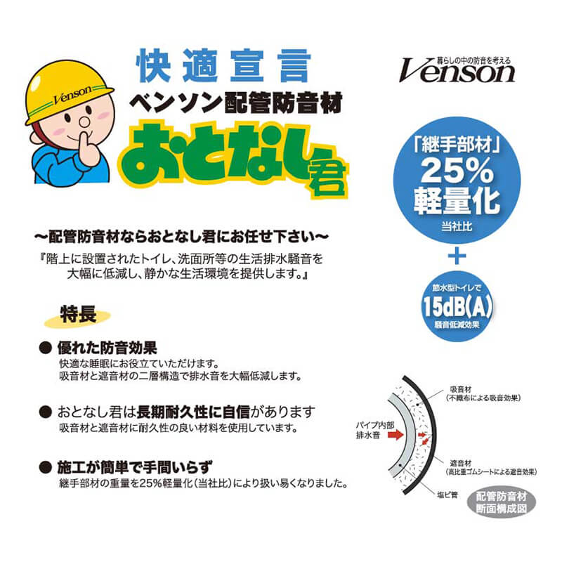 先付けタイプ 筒状差込型 直管部 Φ75 ベンソン 配管防音材 おとなし君【ケース販売】4セット入 早川ゴム